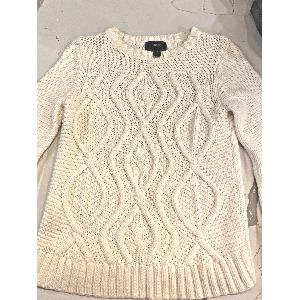 Land's End Drifter Woman's Sweater Cream Size X small 2-4 white cable knit